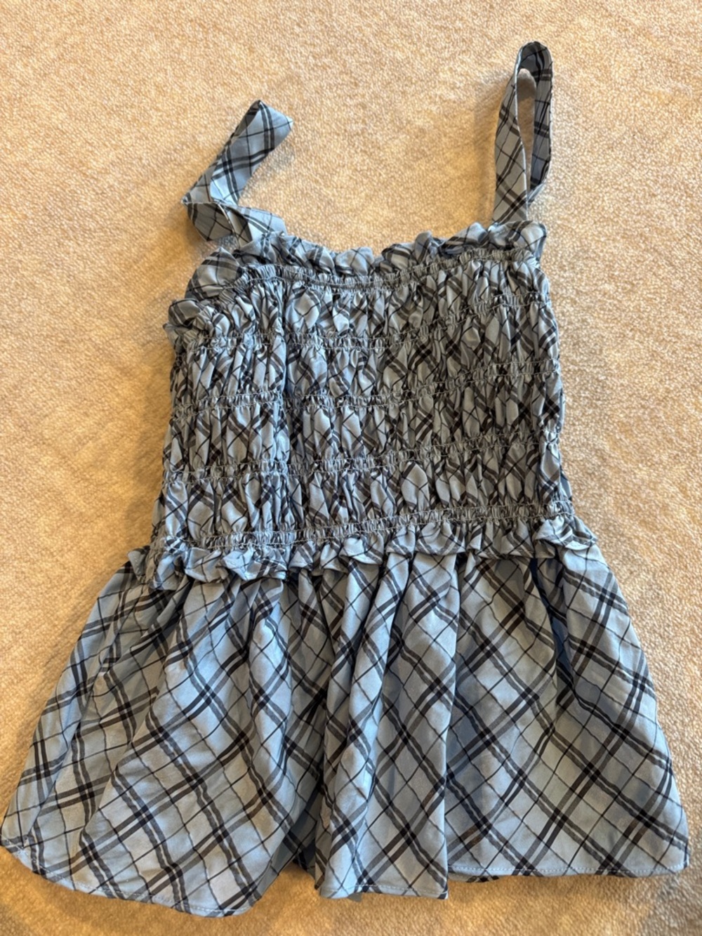 J. Crew Light Blue Plaid Smocked Tank Top
